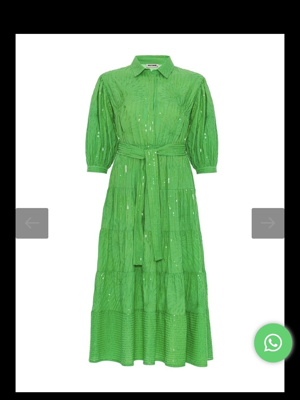 Bright Green Sequin Midi Shirt Dress with Tie Waist